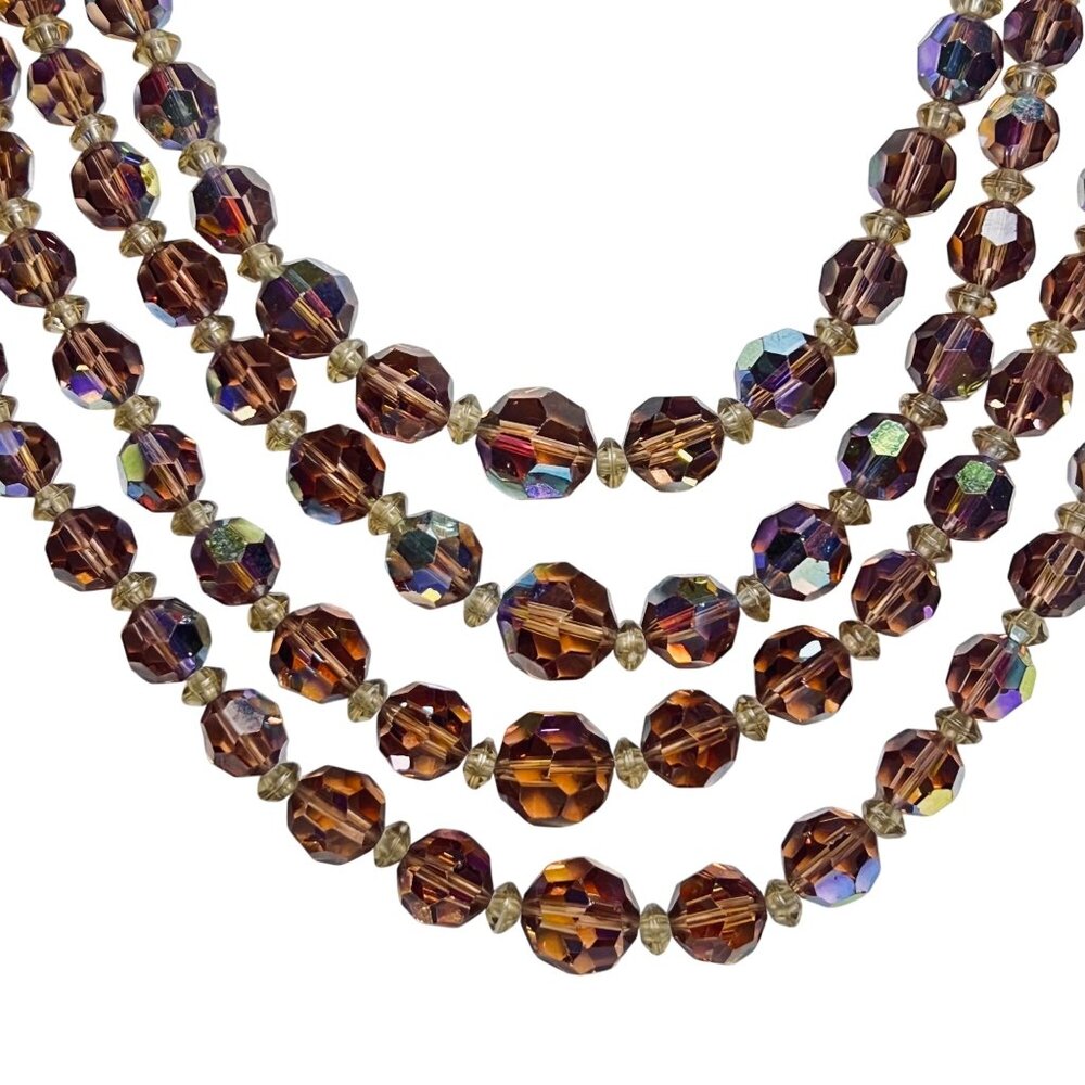 Gold Tone 4-Strand Aurora Borealis Beaded Necklace With Hook Clasp (6122) - Picture 6 of 8